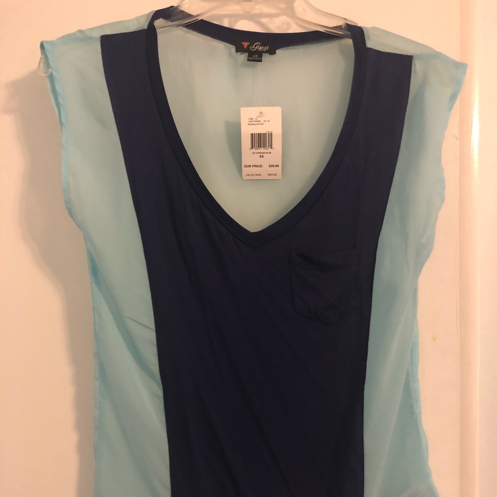 GUESS Mixed Media Sheer Top